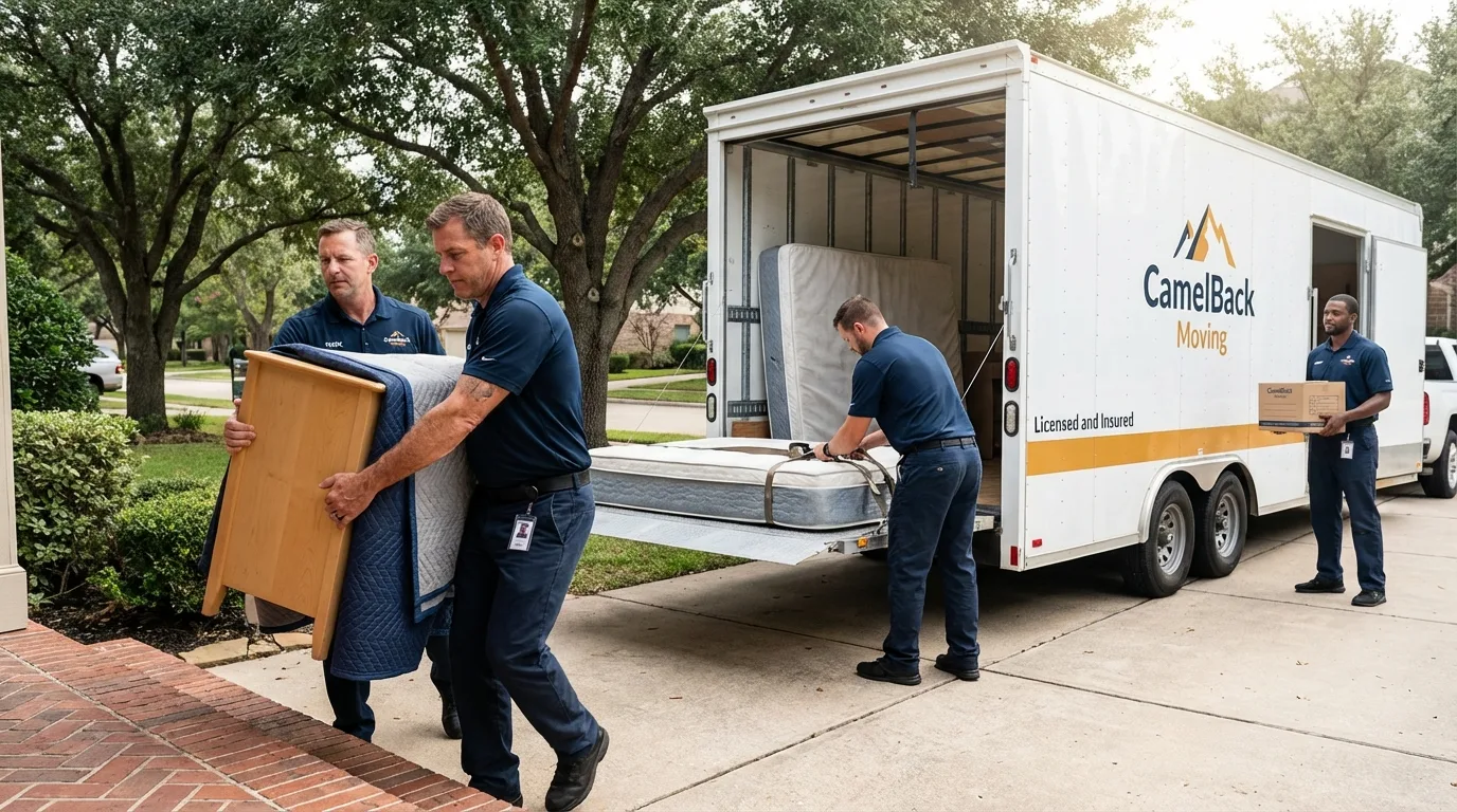 Crew loading residential truck for cross-state move from Milan, TN