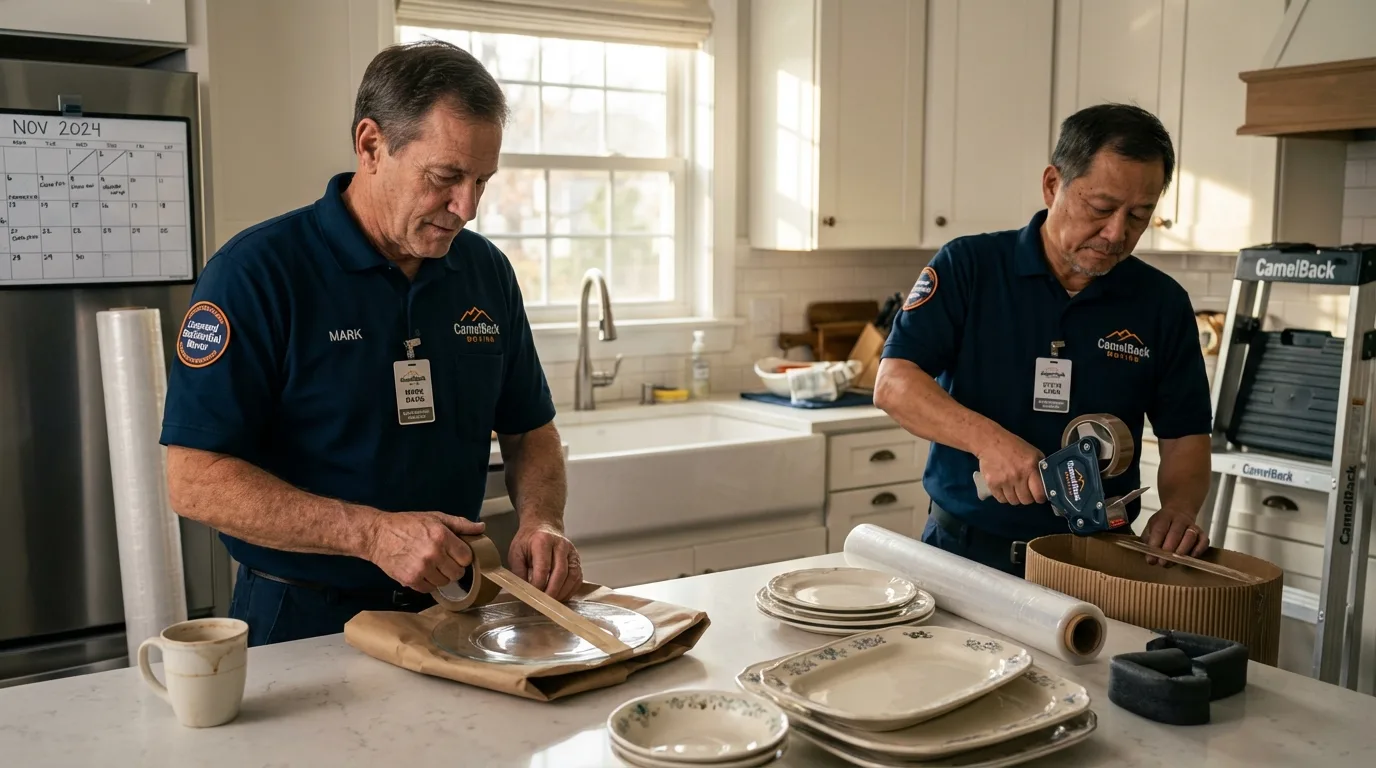Professional crew packing kitchen dishware in Milan, TN